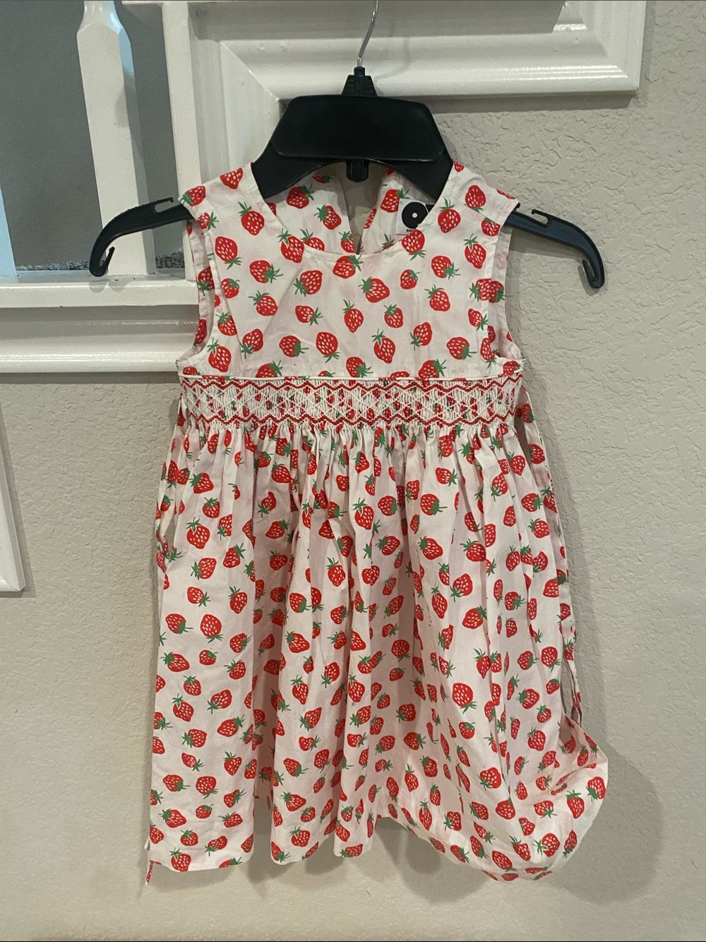 Girls' White Strawberry-Print Smocked Summer Dress